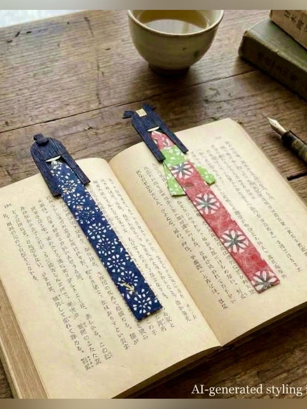Decorative Floral Bookmarks Set Blue & Red